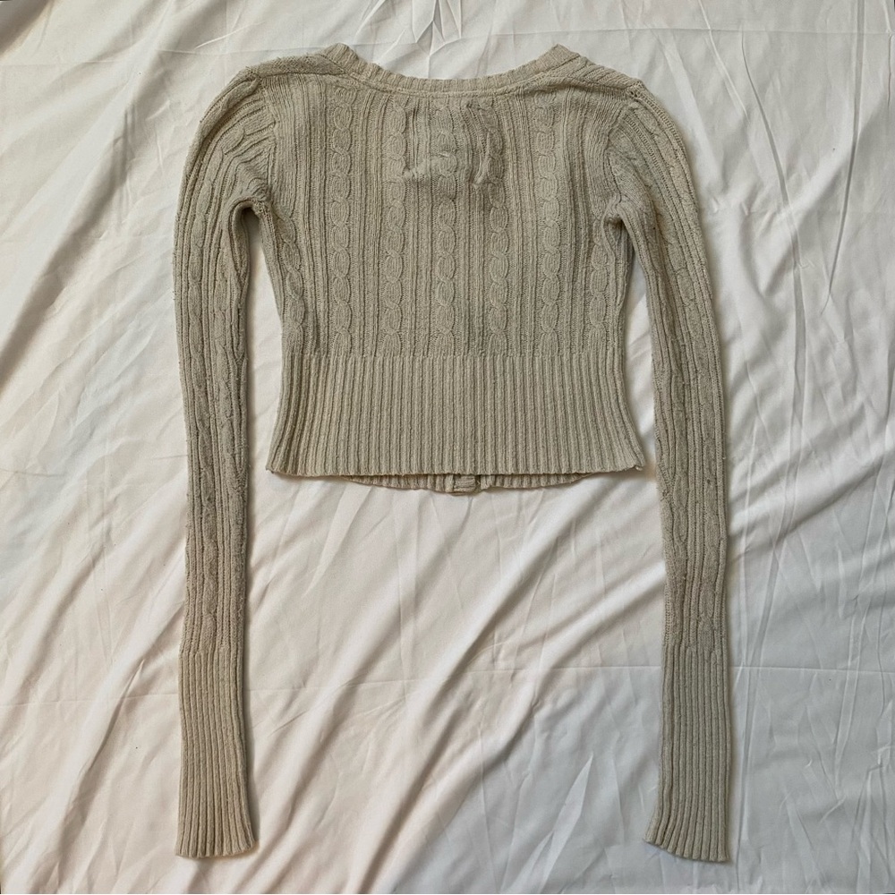 abercrombie & fitch 2000’s off-white cable knit fitted ribbed sweater - Picture 7 of 12